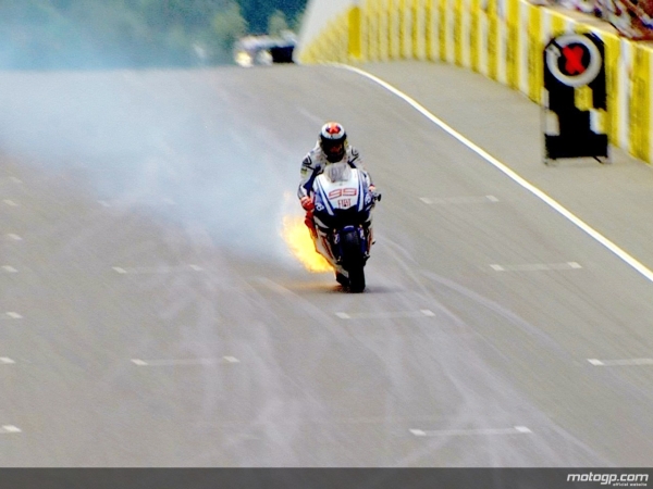 Motoroids presents 'Caption This Photo' - Lorenzo on fire at MotoGP of Sachsenring