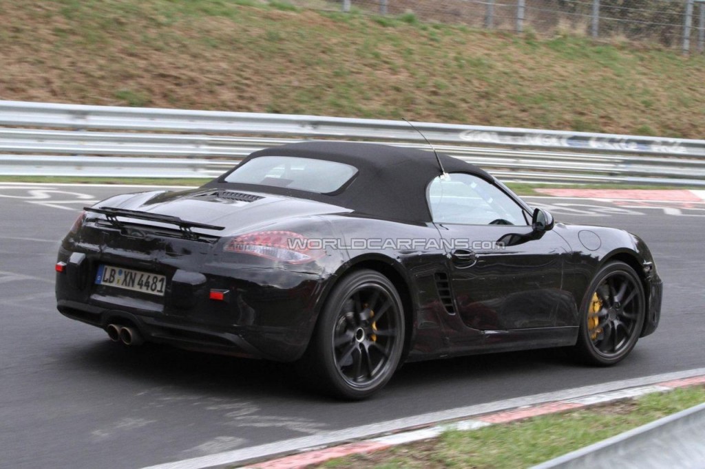 Spy images of the new 2012 Porsche Boxster speculated to run on a 2.5 lit 4 cylinder engine producing 360bhp of power