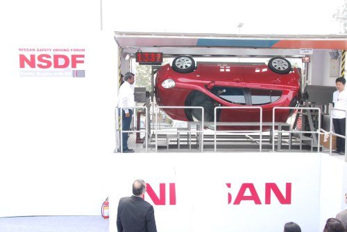 Nissan vehicles displaying on board safety technologies at the Nissan Safety Driving Forum in Noida