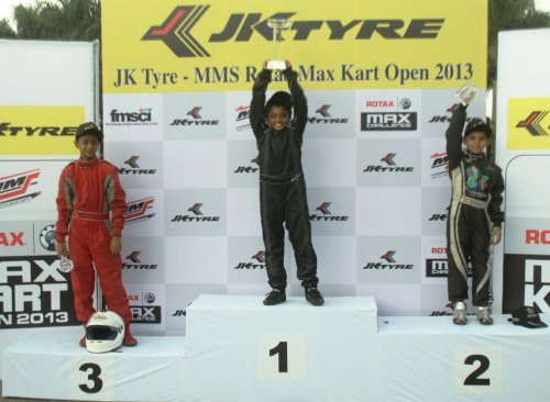 Winners in the Rookie class of Micro Max category at JK Tyre-MMS Rotak Max Kart Open 2013