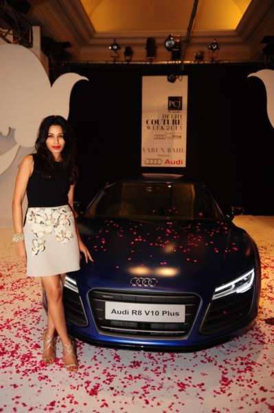 Global Indian Actress, Freida Pinto posing with New Audi R8 V10 plus at Audi Autumn Collection 2014, Delhi