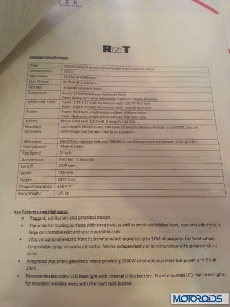 Hro RNT Diesel hybrid scooter specs