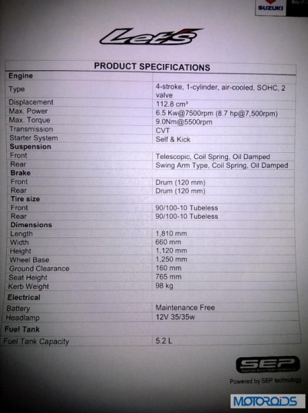 Suzuki Let's tech specs