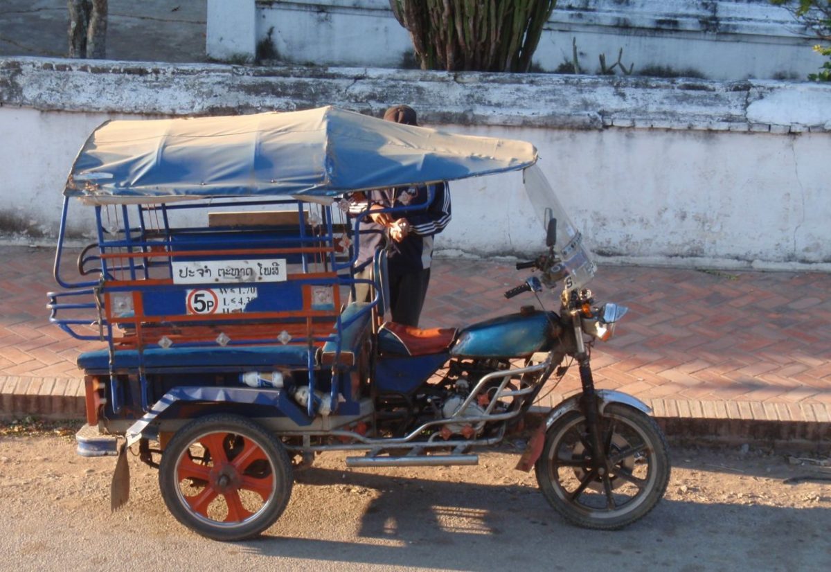 Laos motorcycle modified into tuk tuk auto rickshaw