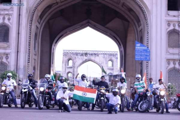 Triumph Riders in Hyderabad, posing at Char minar - Independence Day Ride