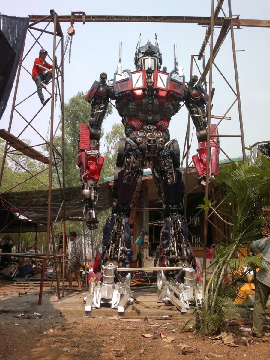 optimus prime made from car parts in thailand