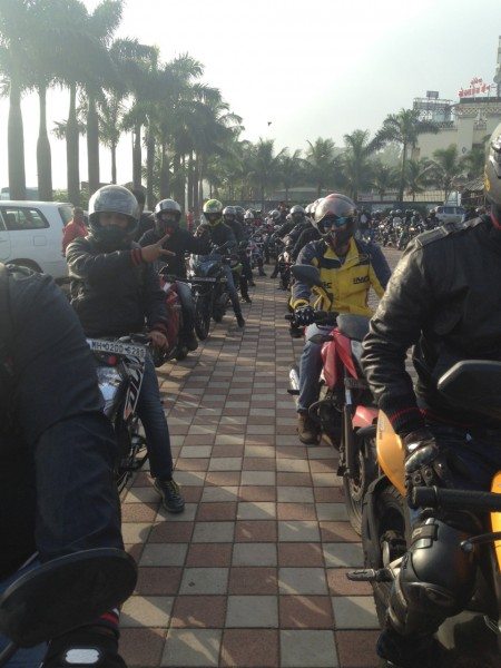 Bikers at the India Bike Week's Chai and Pakoda ride in Mumbai