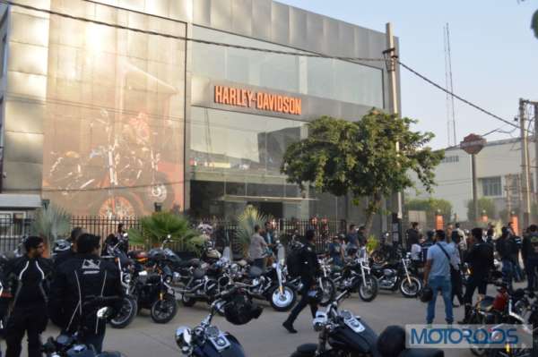 Harley-Davidson Motorcycles lined up for Father-Daughter Ride