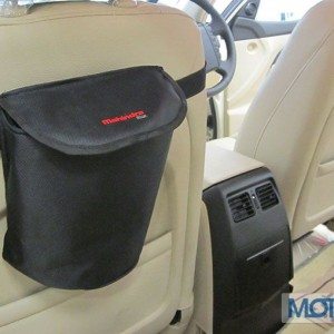 Mahindra soft bins behind the seat backs