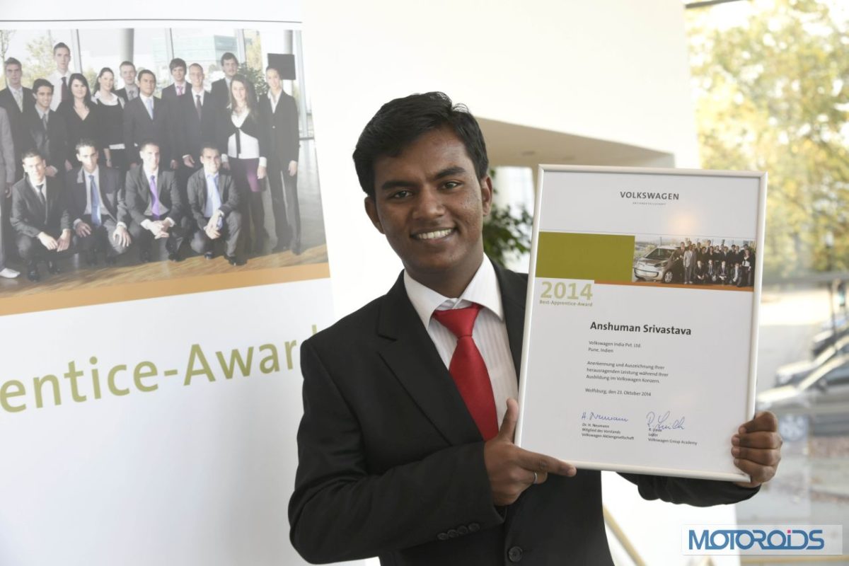 Volkswagen Best Apprentice Award Anshuman Srivastava