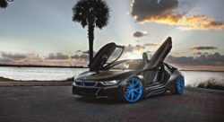 This Matte Black Wrapped Bmw I8 With Blue Hre Wheels Looks