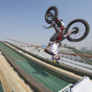 Trial bike on a rollercoaster