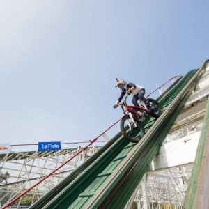 Trial bike on a rollercoaster