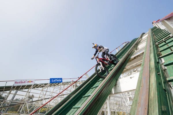 Trial bike on a rollercoaster