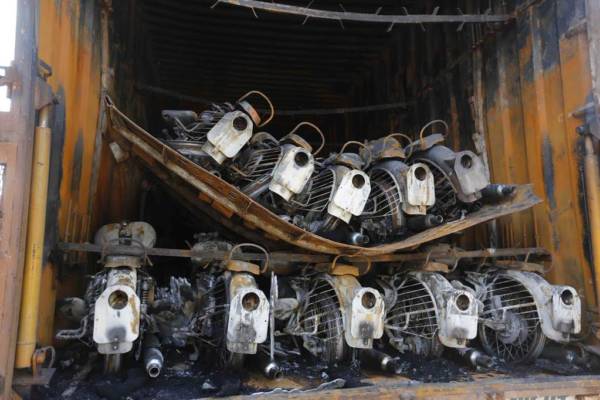 Truck carrying Royal Enfield catches fire