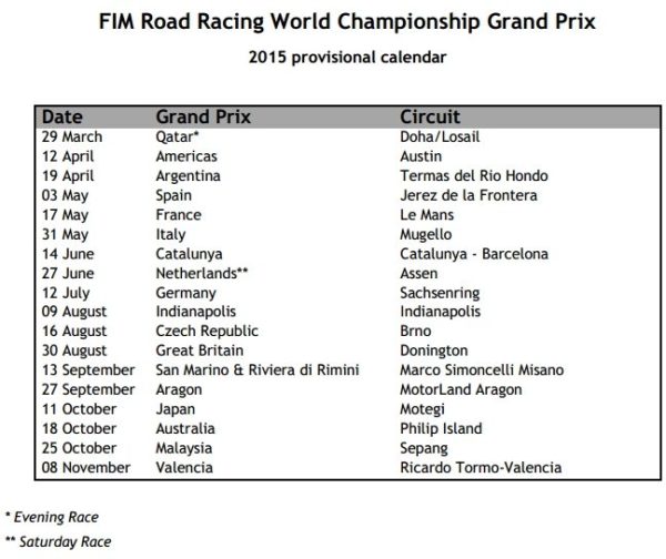 2015 MotoGP Racing Calendar