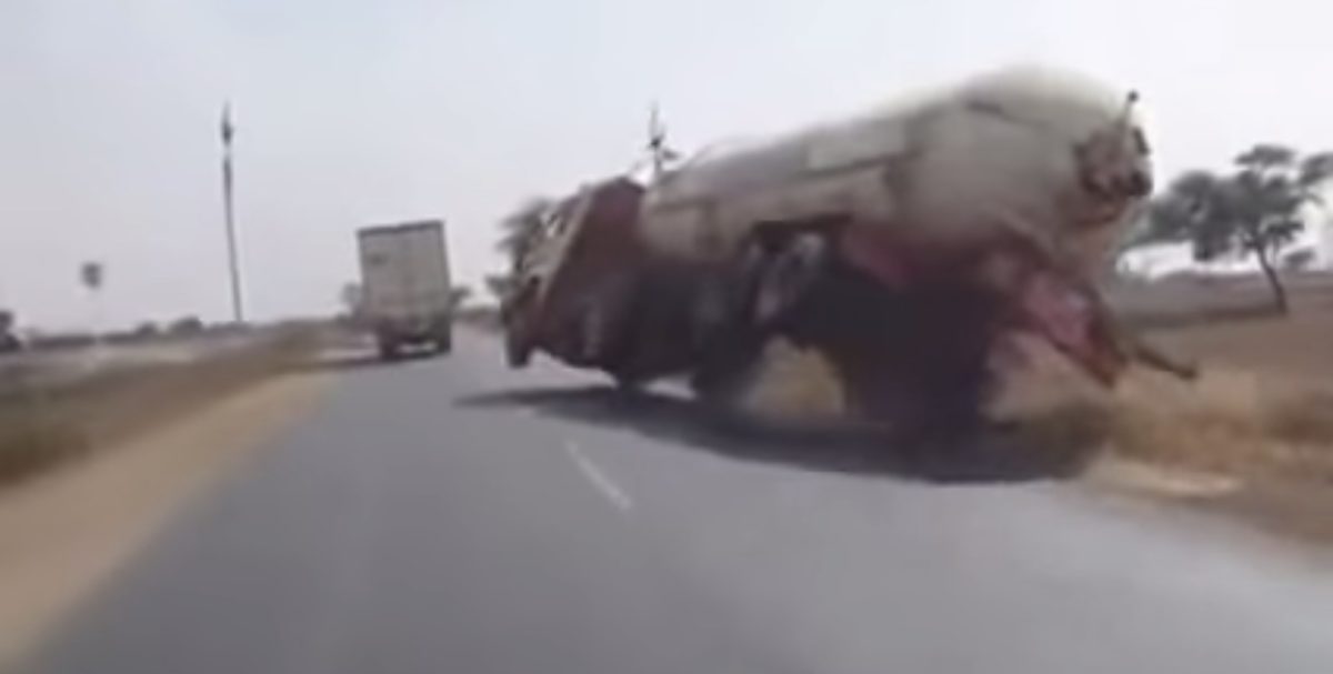 Tanker Flips Over