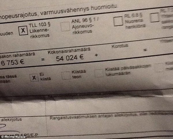 Man fined in finland for speeding