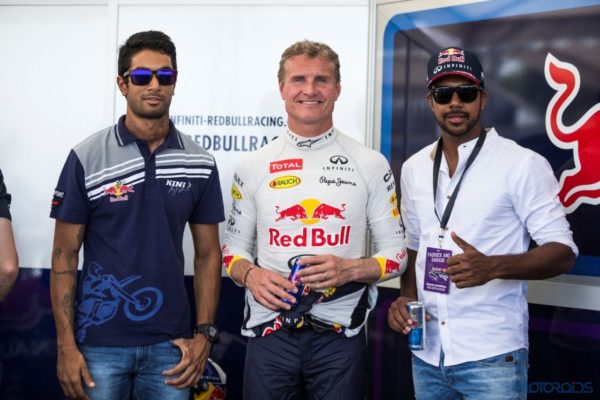 5. L-R CS Santosh, David Coulthard and Varun Aaron