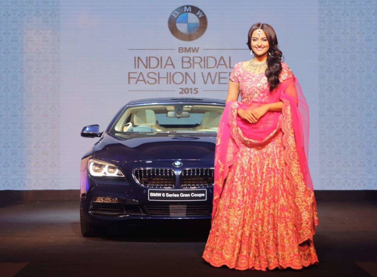 a Sonakshi Sinha with the new BMW  Series Gran Coupe at BIBFW  curtain raiser