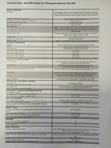 Audi RS6 Avant tech specs