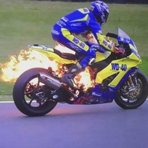 British GP bike catches fire