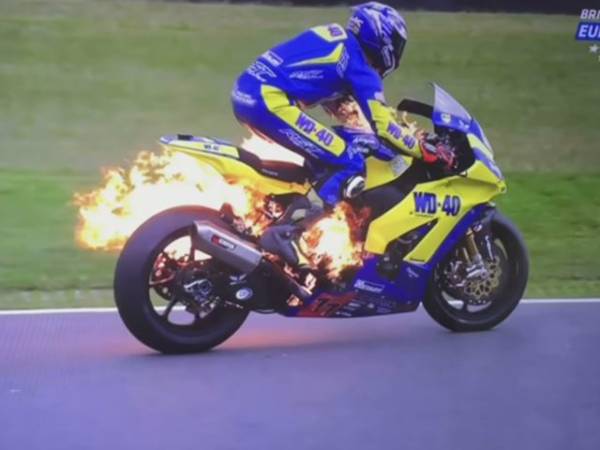British GP bike catches fire