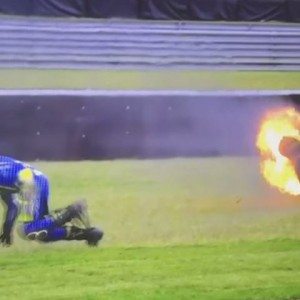 British GP bike catches fire