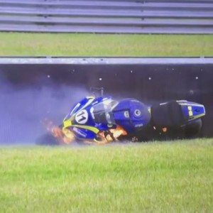 British GP bike catches fire