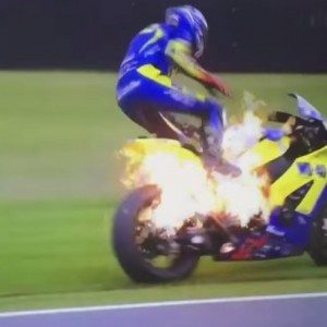 British GP bike catches fire