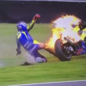 British GP bike catches fire