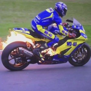 British GP bike catches fire