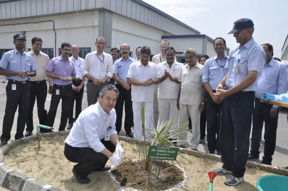 Hiroaki Fujita YMI Group Companies during tree plantation at Surajpur plant