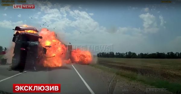 truck collision explosion russia