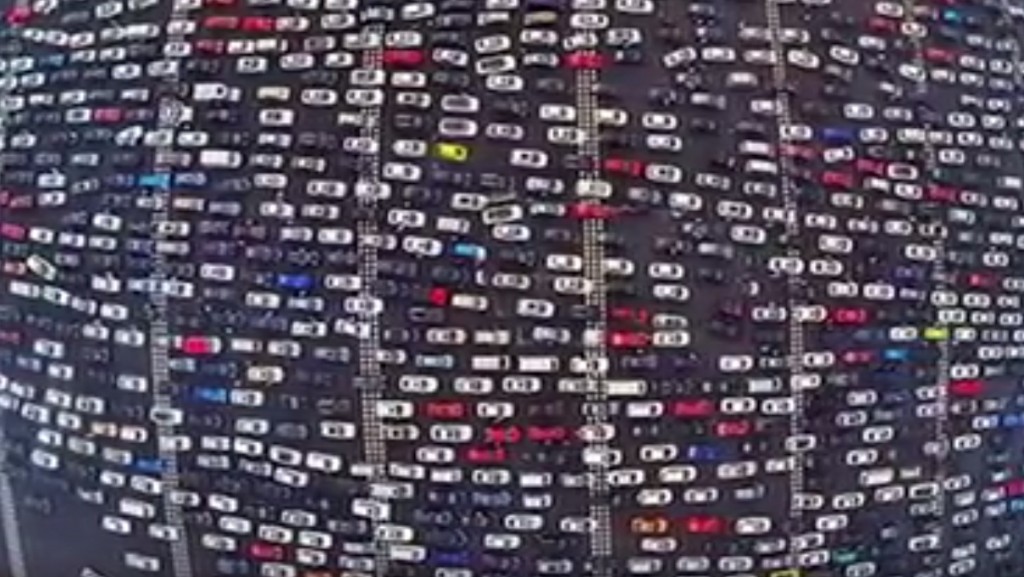 China traffic jam drone video
