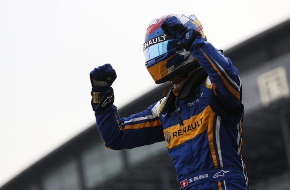 Sebastien Buemi celebrates his win.