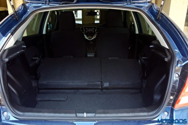 2015 Maruti Suzuki Baleno boot space with backrest down