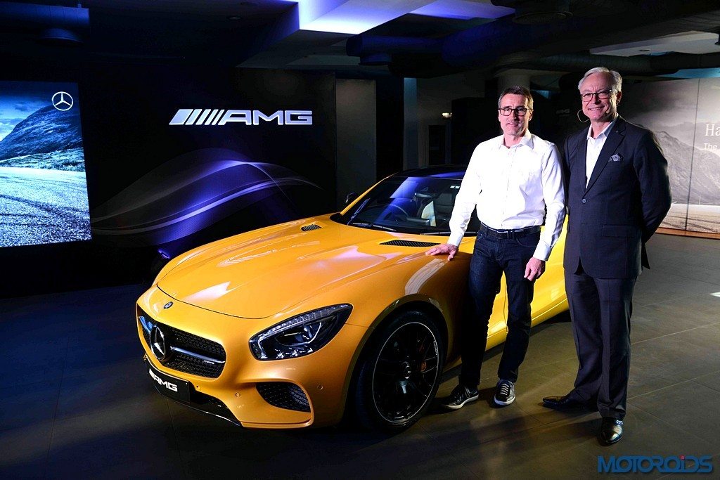 L-R Racing Legend Bernd Schneider with Roland Folger, MD & CEO, Mercedes-Benz India at the Launch of AMG GT S in New Delhi
