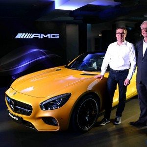 L R Racing Legend Bernd Schneider with Roland Folger MD CEO Mercedes Benz India at the Launch of AMG GT S in New Delhi