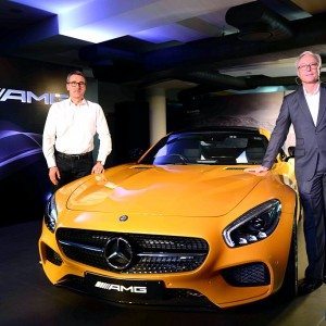 L R Racing Legend Bernd Schneider with Roland Folger MD CEO Mercedes Benz India at the Launch of AMG GT S in New Delhi