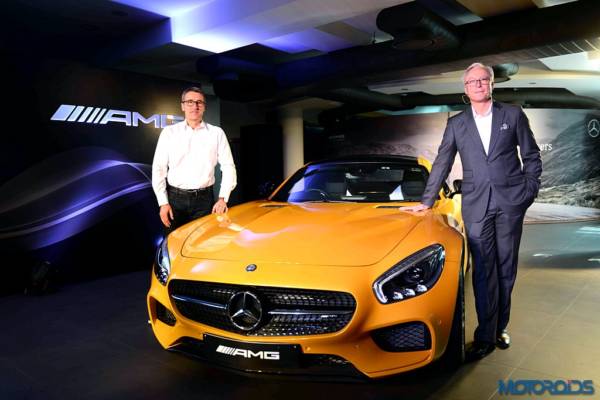 L R Racing Legend Bernd Schneider with Roland Folger MD CEO Mercedes Benz India at the Launch of AMG GT S in New Delhi