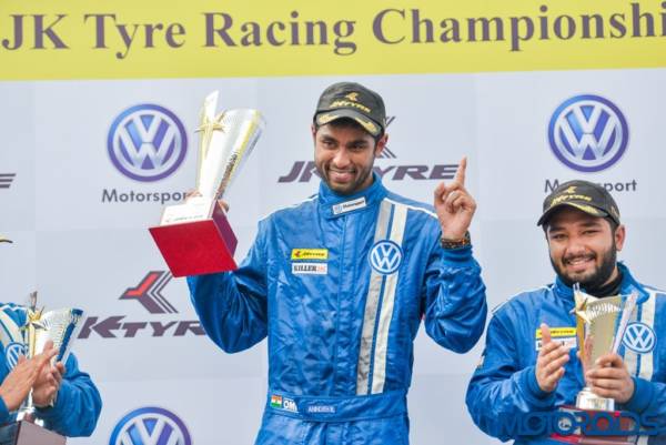 Anindith Reddy with the winners trophy post winning one of the races in Round