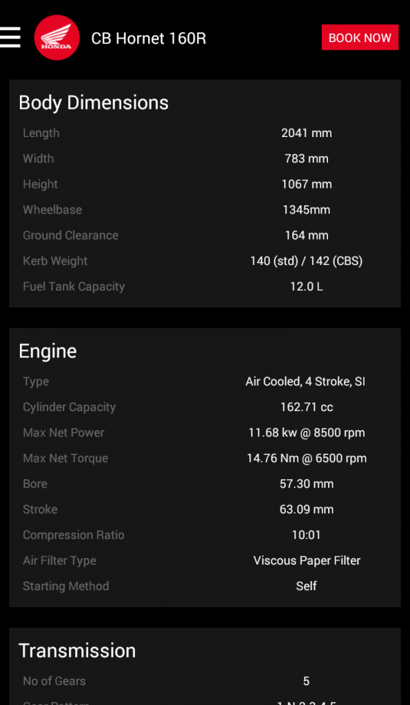 Honda CB Hornet 160R app