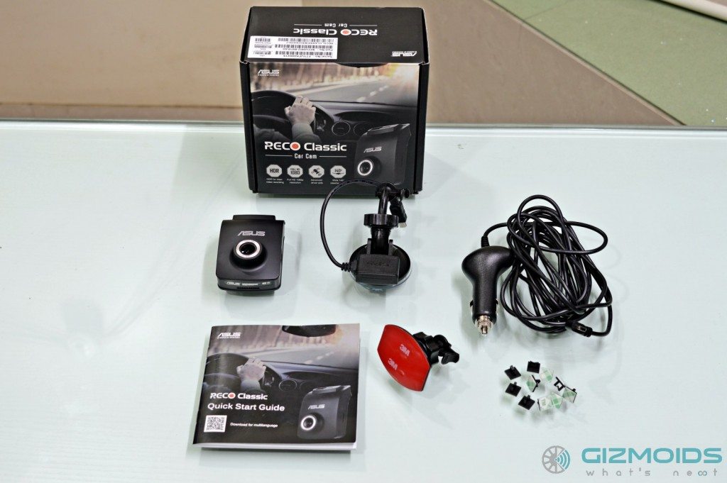 Asus RECO Classic dash cam kit contents