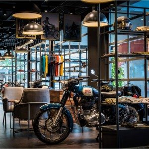 A Royal Enfield proudly stands at the new the companys new exclusive store in Bangkok launched today