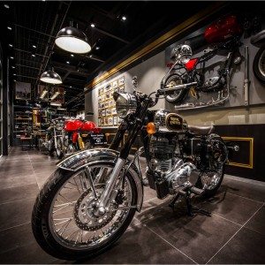 An inside view of the new Royal Enfield store in Bangkok