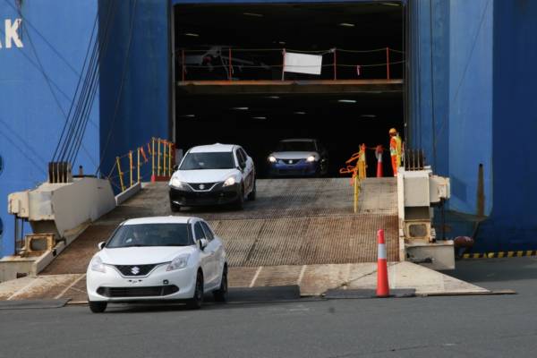 The Made in India Suzuki Baleno gets unloaded at Toyohashi Port Japan