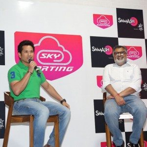Sachin Tendulkar and Shripal Morakhia chief imagination office Smaaash at the launch of the all new Sky Karting at Smaaash Lower Parel