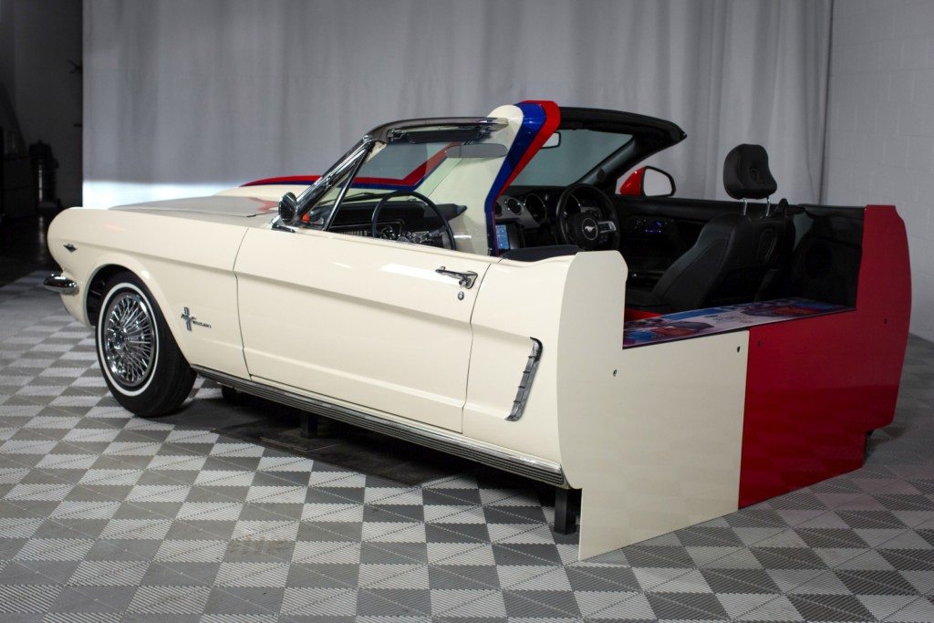 Unique Mustang display that combines working driverâs cockpits of fused 1965 and 2015 Ford Mustang bodies. The display will be unveiled on May 4, 2016 at the National Inventors Hall of Fame Museum in Alexandria, Virginia. The project is a joint effort of the Ford Motor Company and U.S. Patent and Trademark Office to celebrate invention and the importance of patents in the automobile industry. Highlights of patents on the 1965 model include rear seat speaker and power convertible top; the 2015 model showcases Ford patents including airbag structures and 911 assist.,Unique Mustang display that combines working driver’s cockpits of fused 1965 and 2015 Ford Mustang bodies. The display will be unveiled on May 4, 2016 at the National Inventors Hall of Fame Museum in Arlington, Virginia. The project is a joint effort of the Ford Motor Company and U.S. Patent and Trademark Office to celebrate invention and the importance of patents in the automobile industry. Highlights of patents on the 1965 model include rear seat speaker and power convertible top; the 2015 model showcases Ford patents including airbag structures and 911 assist.