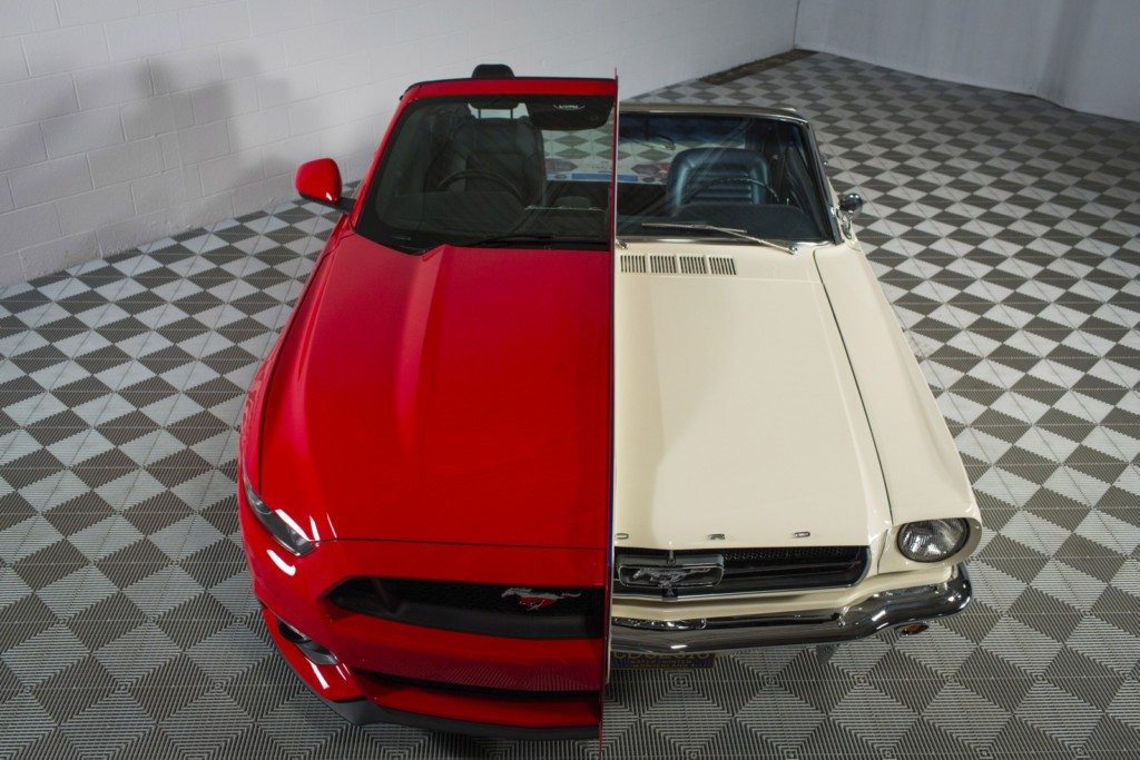 Unique Mustang display that combines working driverâs cockpits of fused 1965 and 2015 Ford Mustang bodies. The display will be unveiled on May 4, 2016 at the National Inventors Hall of Fame Museum in Alexandria, Virginia. The project is a joint effort of the Ford Motor Company and U.S. Patent and Trademark Office to celebrate invention and the importance of patents in the automobile industry. Highlights of patents on the 1965 model include rear seat speaker and power convertible top; the 2015 model showcases Ford patents including airbag structures and 911 assist.,Unique Mustang display that combines working driver’s cockpits of fused 1965 and 2015 Ford Mustang bodies. The display will be unveiled on May 4, 2016 at the National Inventors Hall of Fame Museum in Arlington, Virginia. The project is a joint effort of the Ford Motor Company and U.S. Patent and Trademark Office to celebrate invention and the importance of patents in the automobile industry. Highlights of patents on the 1965 model include rear seat speaker and power convertible top; the 2015 model showcases Ford patents including airbag structures and 911 assist.